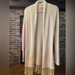 Lilly Pulitzer Gold and Cream Fringe Cardigan